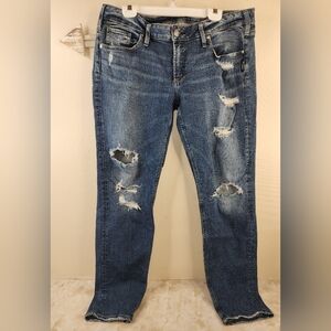 Silver Distressed Blue Jeans